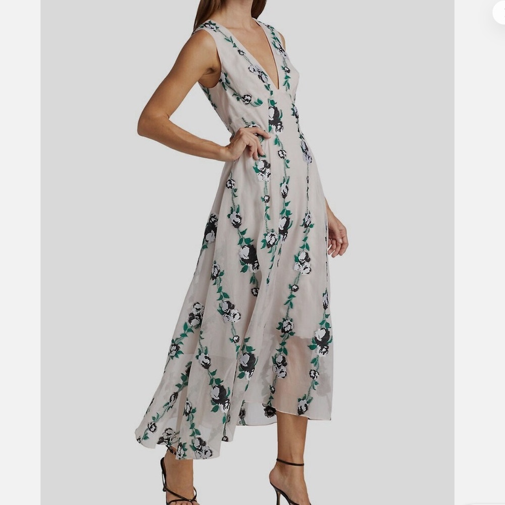 NWT $1890 Lela Rose Women's Pink Silk Floral V-Neck Sleeveless A-Line Dress, 14 - Picture 2 of 6